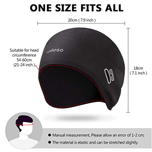 LEMEGO Gorro Ciclismo, Forro Polar de Invierno Gorro Bajo Casco con Tapas de Orejas y Agujero de Gafas, Térmico, A Prueba de Viento Gorro Invierno, Apto para Moto, Esquí, Correr, Deporte al Aire Libre