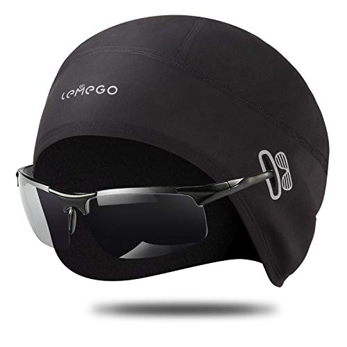 LEMEGO Gorro Ciclismo, Forro Polar de Invierno Gorro Bajo Casco con Tapas de Orejas y Agujero de Gafas, Térmico, A Prueba de Viento Gorro Invierno, Apto para Moto, Esquí, Correr, Deporte al Aire Libre