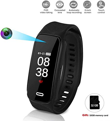 LemoCam 32G Cámara Oculta Pulsera cámara HD 1920 × 1080P Reloj Pulsera cámara espía con Reloj Inteligente Deportivo detección de Movimiento excelente cámara de vídeo Integrado