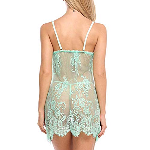 Lenceria Erotica de Mujer,SHOBDW Babydolls Lenceria Sexy Ropa Interior Vestido Camisola De Encaje Arco Tangas G String Conjunto De Ropa De Dormir De Talla Grande para Mujer(Verde,XXL)