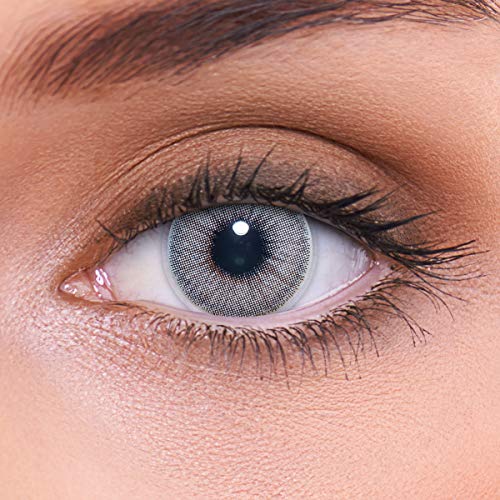Lentes de contacto grises naturales 'Natural Lightgrey' de alta cobertura + contenedor de LENZOTICA I 1 par (2 piezas) I DIA 14.00 I sin aumento I 0,00 dioptrías