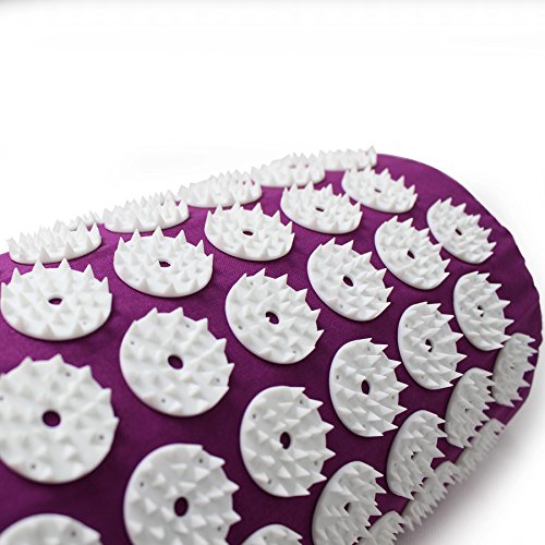 Leogreen - Alfombra de Acupuntura y Juego de Almohadas, Estera Set de Masaje, Púrpura, con bolsa y almohada, Estándar/Certificación: ROHS, Numero de clavos: 66 piezas en la almohada