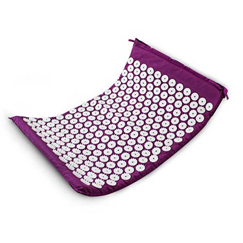 Leogreen - Alfombra de Acupuntura y Juego de Almohadas, Estera Set de Masaje, Púrpura, con bolsa y almohada, Estándar/Certificación: ROHS, Numero de clavos: 66 piezas en la almohada