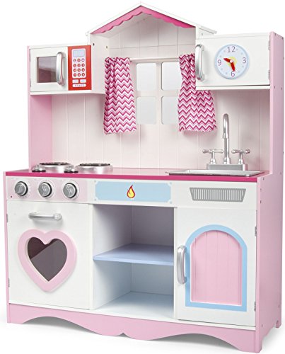 Leomark Cocina PINK PLAY Madera Infantil de Juguete - COLOR ROSA - Accesorios, Para Niños, Efectos de luz y sonido, Dim: 82x30x101(altura) cm