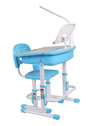 Leomark Smart Escritorio con Silla Regulable para Niños, con Cajón y Lámpara Led, Altura Regulable, Color Azul