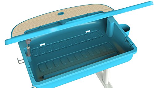 Leomark Smart Escritorio con Silla Regulable para Niños, con Cajón y Lámpara Led, Altura Regulable, Color Azul