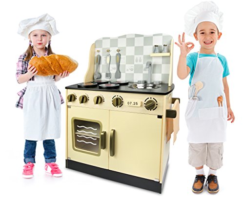 Leomark Vintage Retro Cocina Madera Infantil De Juguete - color Crema - con accesorios, Para Niños Juego de Imitación, Dim: 30x57x75 (altura) cm