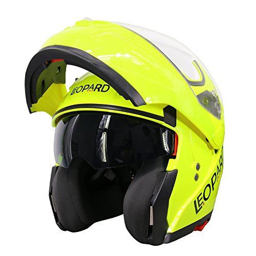 Leopard LEO-838 Doble Visera Casco Moto Modular ECE 22-05 Homologado #04 Amarillo M (57-58cm) para Motocicleta Bicicleta Scooter Cascos de Moto Modulares Mujer y Hombre