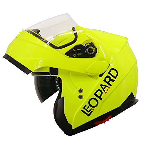 Leopard LEO-838 Doble Visera Casco Moto Modular ECE 22-05 Homologado #04 Amarillo M (57-58cm) para Motocicleta Bicicleta Scooter Cascos de Moto Modulares Mujer y Hombre