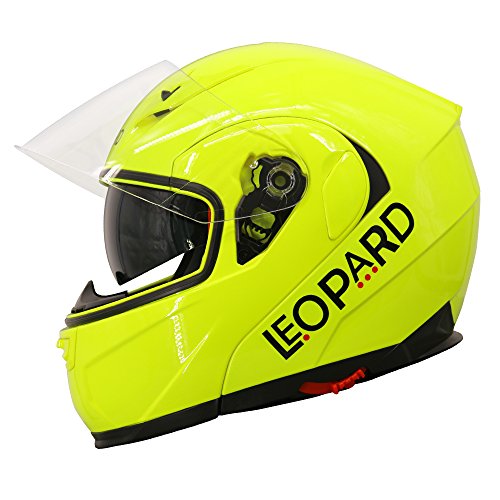 Leopard LEO-838 Doble Visera Casco Moto Modular ECE 22-05 Homologado #04 Amarillo M (57-58cm) para Motocicleta Bicicleta Scooter Cascos de Moto Modulares Mujer y Hombre