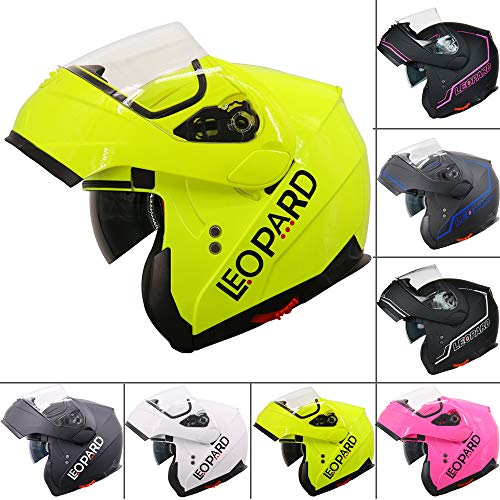 Leopard LEO-838 Doble Visera Casco Moto Modular ECE 22-05 Homologado #04 Amarillo M (57-58cm) para Motocicleta Bicicleta Scooter Cascos de Moto Modulares Mujer y Hombre