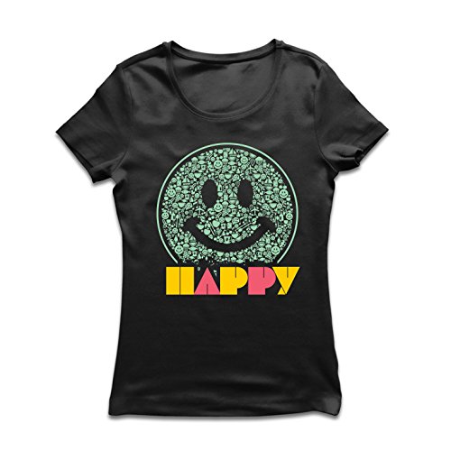 lepni.me Camiseta Mujer Emoción Sonriente Inspiradora Emoción Feliz Emoticón (XX-Large Negro Multicolor)