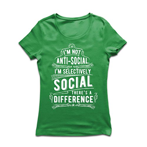 lepni.me Camiseta Mujer No Soy Antisocial Solo selectivamente Social, Gracioso Diciendo, Citas de Humor sarcástico (Medium Verde Multicolor)