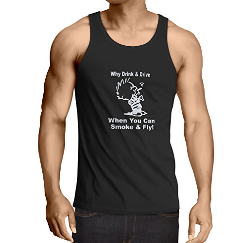 lepni.me Camisetas de Tirantes para Hombre ¿por qué Beber y Conducir Cuando se Puede Fumar y Volar? para los Amantes de la Cannabis (X-Large Negro Fluorescente)