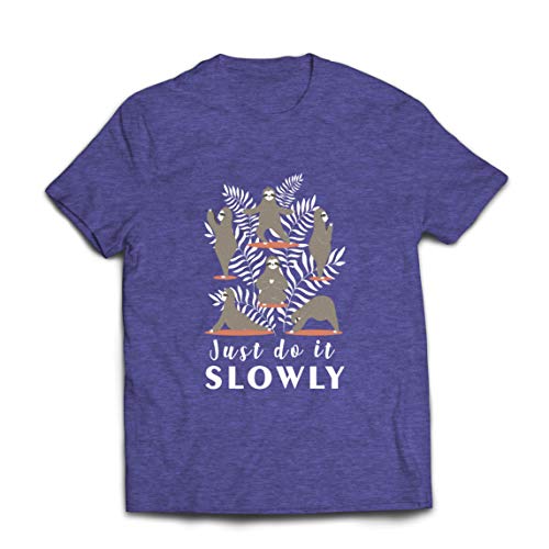lepni.me Camisetas Hombre Hazlo despacio Perezoso Perezoso Yoga Poses Cita Divertida (Large Brezo Azul Multicolor)