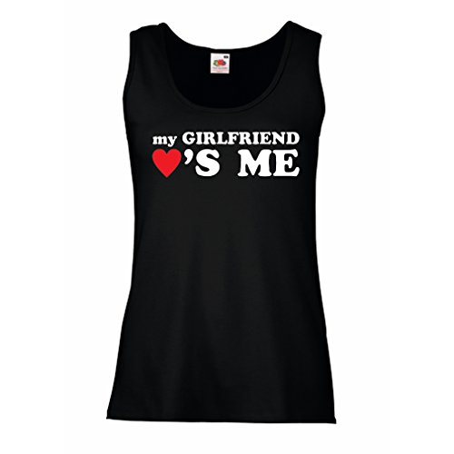 lepni.me Camisetas sin Mangas para Mujer Mi Novia me ama Regalos Novio para San Valentín (X-Large Negro Blanco)