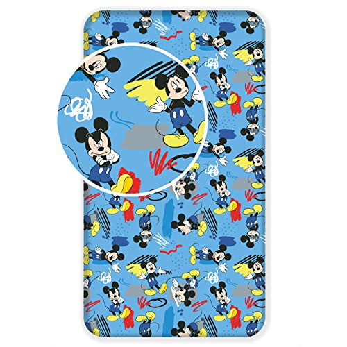 LesAccessoires Disney - Juego de cama (3 piezas, funda nórdica y funda de almohada y sábana bajera ajustable, 100% algodón), diseño de Mickey Mouse