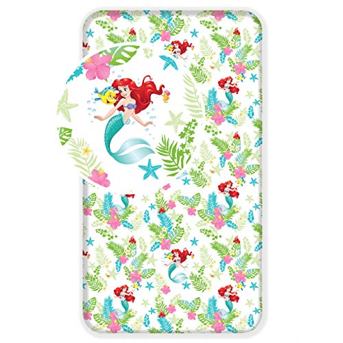 LesAccessoires Juego de Ropa de Cama de 3 Piezas de Disney Princesas Ariel, Cama de mar, Funda nórdica + Funda de Almohada + sábana Bajera Ajustable 100% algodón