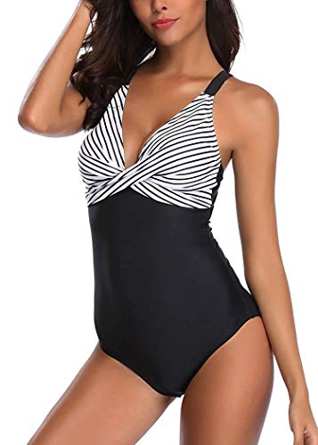 Leslady Bañador para Mujer Una Pieza Leopardo Cuello en V Traje de baño de una Pieza con Formas del Cuerpo Cintura Tankini Traje de baño de Gran tamaño S-5XL