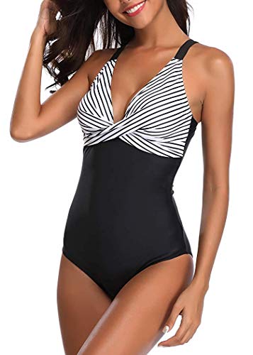 Leslady Bañador para Mujer Una Pieza Leopardo Cuello en V Traje de baño de una Pieza con Formas del Cuerpo Cintura Tankini Traje de baño de Gran tamaño S-5XL