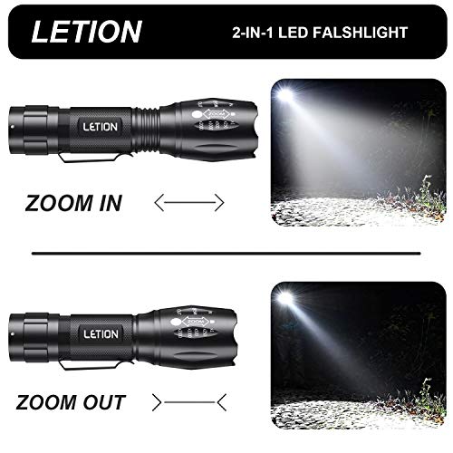 LETION Linterna Ultravioleta，Luz Negra UV 2 en 1 con 500LM&Linterna Tactica&Modo 4 & Impermeable IPX4 para Ropa de Mascotas Detección de Hongos,3 Baterías Incluidas[Clase de eficiencia energética A]
