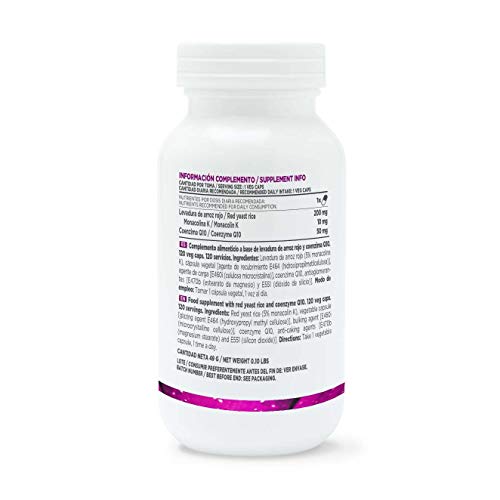 Levadura de Arroz Rojo con 10mg de Monacolina K + 50mg Coenzima Q10 de HSN | Alta Concentración | Reduce tu Colesterol de Manera Efectiva | Vegano, Sin Gluten, Sin Lactosa, 120 Cápsulas Vegetales