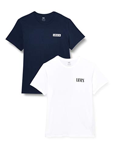 Levi's 2pk Crewneck Graphic Camiseta, Blanco (2pack tee White/Dress Blues 0002), Medium (Pack de 2) para Hombre