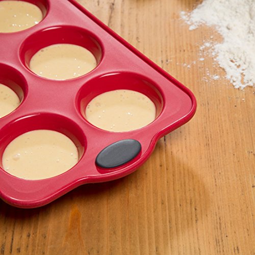 Levivo Bandeja de horno con 6 cavidades para magdalenas, molde de silicona para 6 magdalenas o cupcakes, rojo, molde de silicona para magdalenas, molde de silicona, molde para cupcakes, 27,5 x 17 cm