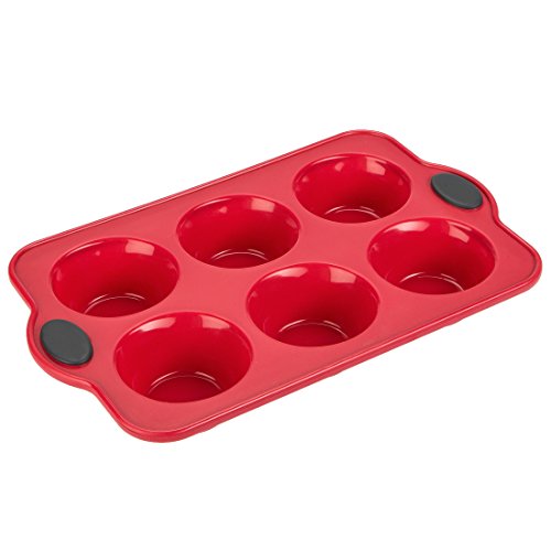 Levivo Bandeja de horno con 6 cavidades para magdalenas, molde de silicona para 6 magdalenas o cupcakes, rojo, molde de silicona para magdalenas, molde de silicona, molde para cupcakes, 27,5 x 17 cm