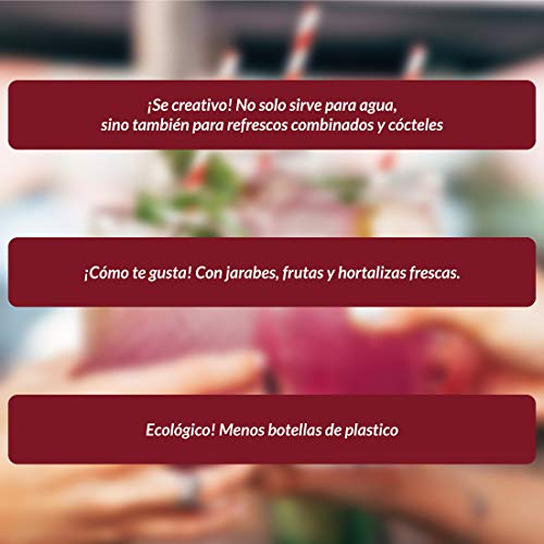 Levivo Gasificadora de agua Fruit & Fun Slim, con botella de 1 litro y cartucho de CO2, gas carbonatado para agua, cócteles y otras bebidas, color rojo y plata