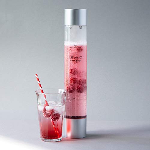 Levivo Gasificadora de agua Fruit & Fun Slim, con botella de 1 litro y cartucho de CO2, gas carbonatado para agua, cócteles y otras bebidas, color rojo y plata