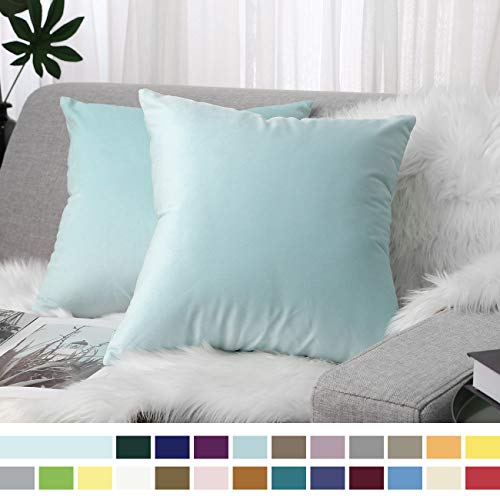 Lewondr Funda de Almohada de Terciopelo,(2 Pack) 45 x 45cm Funda de Cojín Cuadrada Moderna de Color Sólido Suave Protectora de Almohada para Sofá Cama Decoración del Hogar,Coche, Bebe Azul
