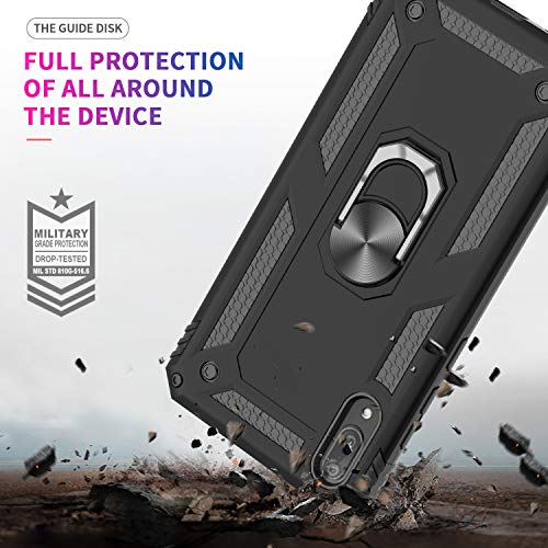 LeYi Funda Huawei Y7 2019 Armor Carcasa con 360 Anillo iman Soporte Hard PC y Silicona TPU Bumper antigolpes Fundas Carcasas Case para movil Huawei Y7 con HD Protector de Pantalla,Negro