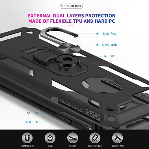 LeYi Funda iPhone SE 2020/6 / 6S / 7/8 Armor Carcasa con 360 Anillo iman Soporte Hard PC y Silicona TPU Bumper antigolpes Fundas Case para movil iPhone 7 con HD Protector de Pantalla,Negro