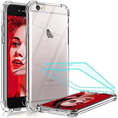 LeYi Funda iPhone SE 2020/6 / 6S / 7/8 / con [2-Unidades] Cristal Vidrio Templado, Transparente Shockproof Carcasa Silicona PC y TPU Slim Gel Bumper Cover Case para Movil Apple iPhone 8,Clear