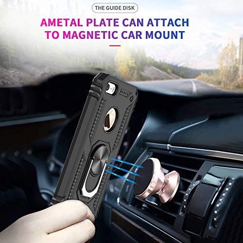 LeYi Funda iPhone SE/5S/5 Armor Carcasa con 360 Anillo iman Soporte Hard PC y Silicona TPU Bumper antigolpes Fundas Carcasas Case para movil iPhone SE/5S/5 con HD Protector de Pantalla,Negro