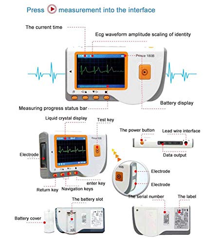 L&F Heal Force Príncipe 180B portátil de medición Continua de la Pantalla en Color del hogar del corazón Monitor de ECG CE y Aprobado por la FDA