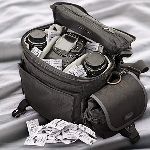 L'Home 5 g× 50 paquetes de bolsas de gel de sílice desecante paquetes regenerativos, paquetes desecantes de gel de sílice seguros (1 bolsa y 3 tarjetas de humedad)