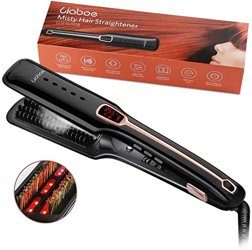 Liaboe Plancha Pelo Vapor, Anión y Rayo Infrarrojo Alisador de Pelo Profesional con Cabello y Ceramico, Pantalla LCD Digital