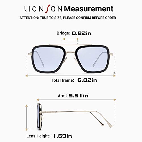 LianSan Retro Iron Man Aviador Gafas de sol Tony Stark Marco de metal para hombres mujeres (Azul)