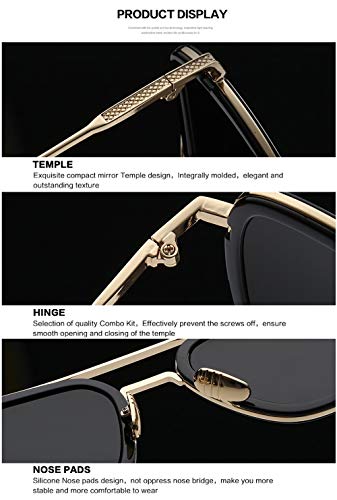 LianSan Retro Iron Man Aviador Gafas de sol Tony Stark Marco de metal para hombres mujeres (Azul)