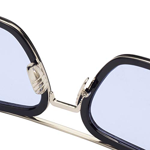 LianSan Retro Iron Man Aviador Gafas de sol Tony Stark Marco de metal para hombres mujeres (Azul)