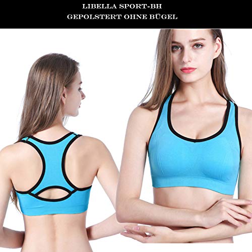 Libella Mujer Sujetador Deportivo Push Up Bustier con Amplio Correas Fitness Yoga Camisetas Sin Mangas 3765 Azul Claro S/M
