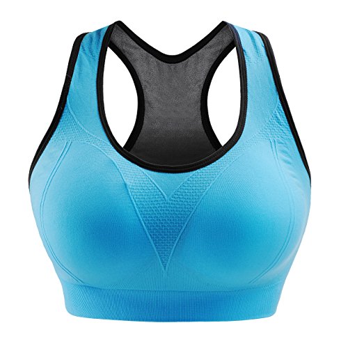 Libella Mujer Sujetador Deportivo Push Up Bustier con Amplio Correas Fitness Yoga Camisetas Sin Mangas 3765 Azul Claro S/M