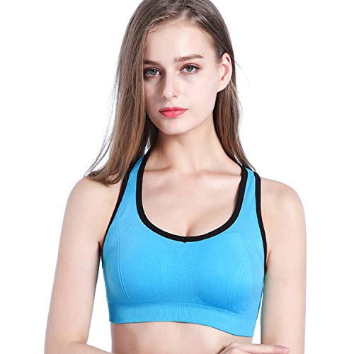 Libella Mujer Sujetador Deportivo Push Up Bustier con Amplio Correas Fitness Yoga Camisetas Sin Mangas 3765 Azul Claro S/M