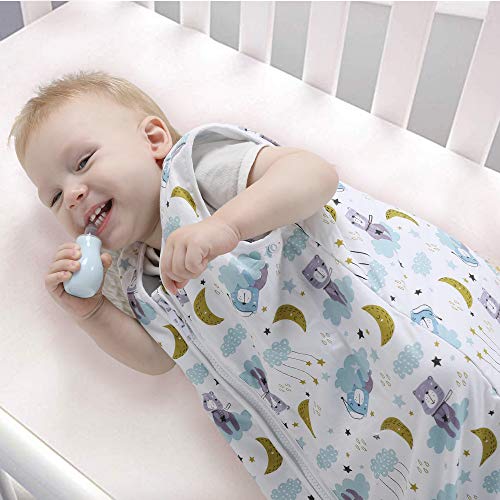 Licitn Saco de Dormir para Bebé - 2.5 TOG Saco de Dormir de Algodón Unisex para Bebés，Longitud Ajustable para Bebé (Azul, 18-36Meses(90-110cm))
