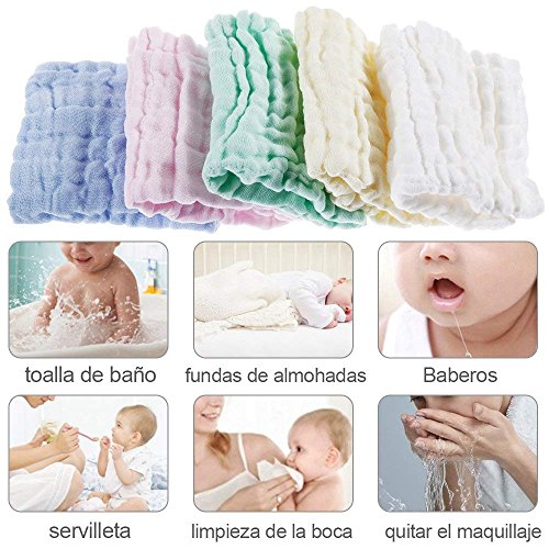 Lictin 10 Piezas Toalla Facial Infantil 100% Algodón Gasa de Dibujos Animados 30 * 30 CM Accesorio de Bebé Pañuelo Para Niños
