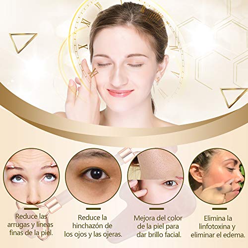 Lictin Rodillo de Jade Facial Masaje- 2 pcs Gua Sha Facial, Masajeador Cara Jade, Masajeador Roller Tools Anti Aging Belleza Natural Dispositivo Herramienta para Cara Ojos Cabeza Cuello Cuerpo