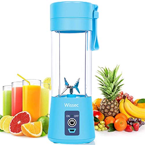 Licuadora personal, batidora portátil, para fruta, recargable, con USB, minibatidora para batidos, zumos de fruta, 380 ml, seis cuchillas 3D para una mezcla excelente (verde) azul