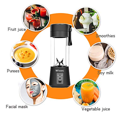 Licuadora personal, batidora portátil, para fruta, recargable, con USB, minibatidora para batidos, zumos de fruta, 380 ml, seis cuchillas 3D para una mezcla excelente (verde) Negro